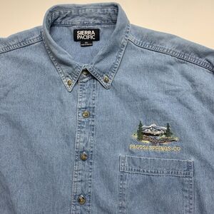 Sierra Pacific Denim Shirt VTG Blue Pagosa Springs CO Single Stitch Embroidered